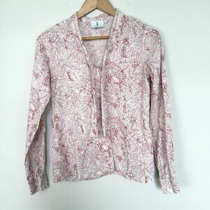Cherry Print Long Sleeve Blouse Womens‎ Size XS Tie Neck Preppy Whimsical Casual